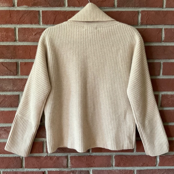 Pura Cashmere Fisherman Rib Knit Turtleneck Beige Sweater Size S NWOT - Picture 5 of 16